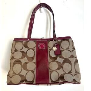 Coach Signature F19190 retired style kiss lock cranberry khaki satchel NWT